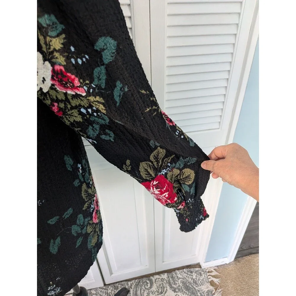 LOFT Top Women's M Multi Floral Blouse Peasant Whimsigoth Smocked Boho Puff Slv
